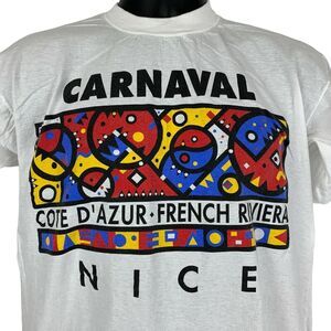 Vintage 90s Carnaval Nice French Riviera T Shirt Mens Medium Carnival White